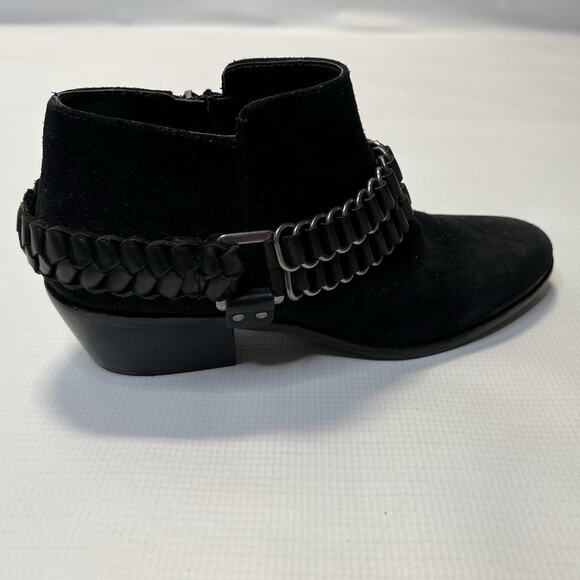 Sam Edelman Posey Suede Leather Ankle Booties Womens 8.5 Metal Chain Black Boots - Picture 14 of 15